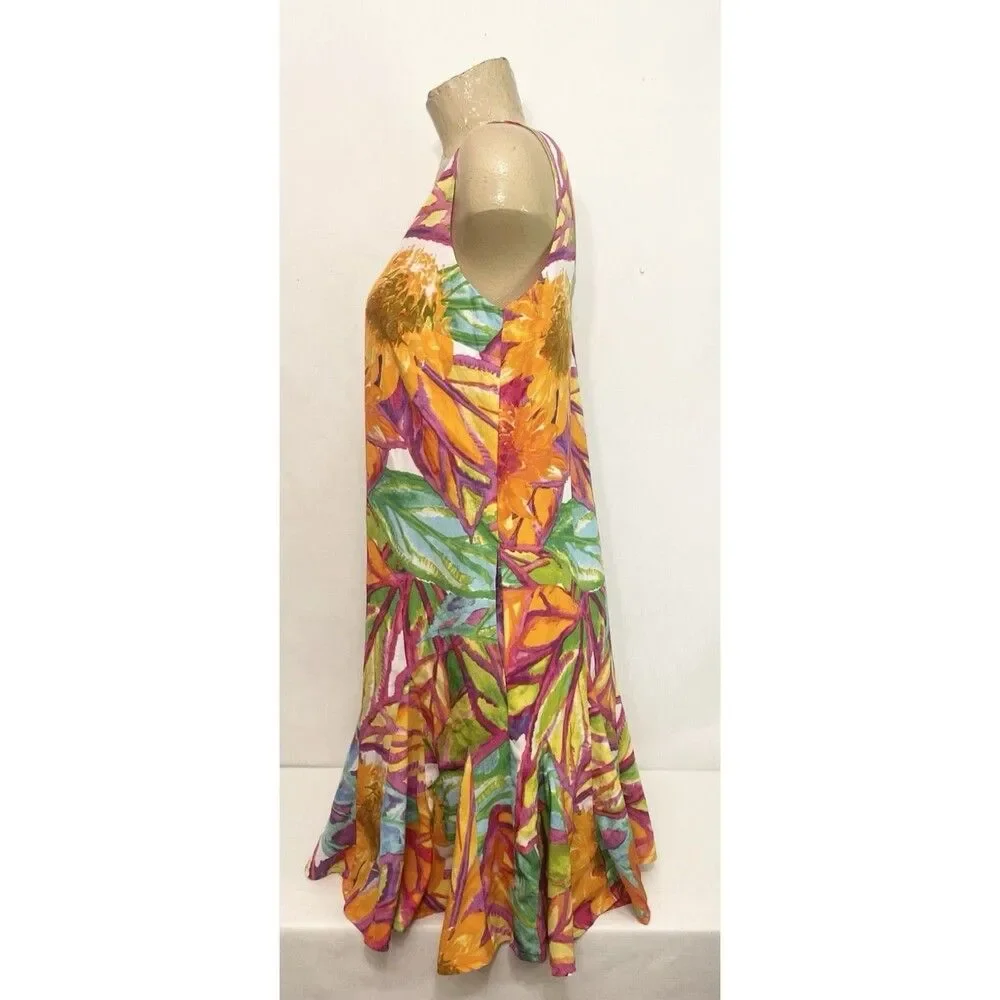 Ralph Lauren LRL Dress 10P 10 Petite 37" Pink Floral V Neck Beach Summer Spring - Picture 3 of 5
